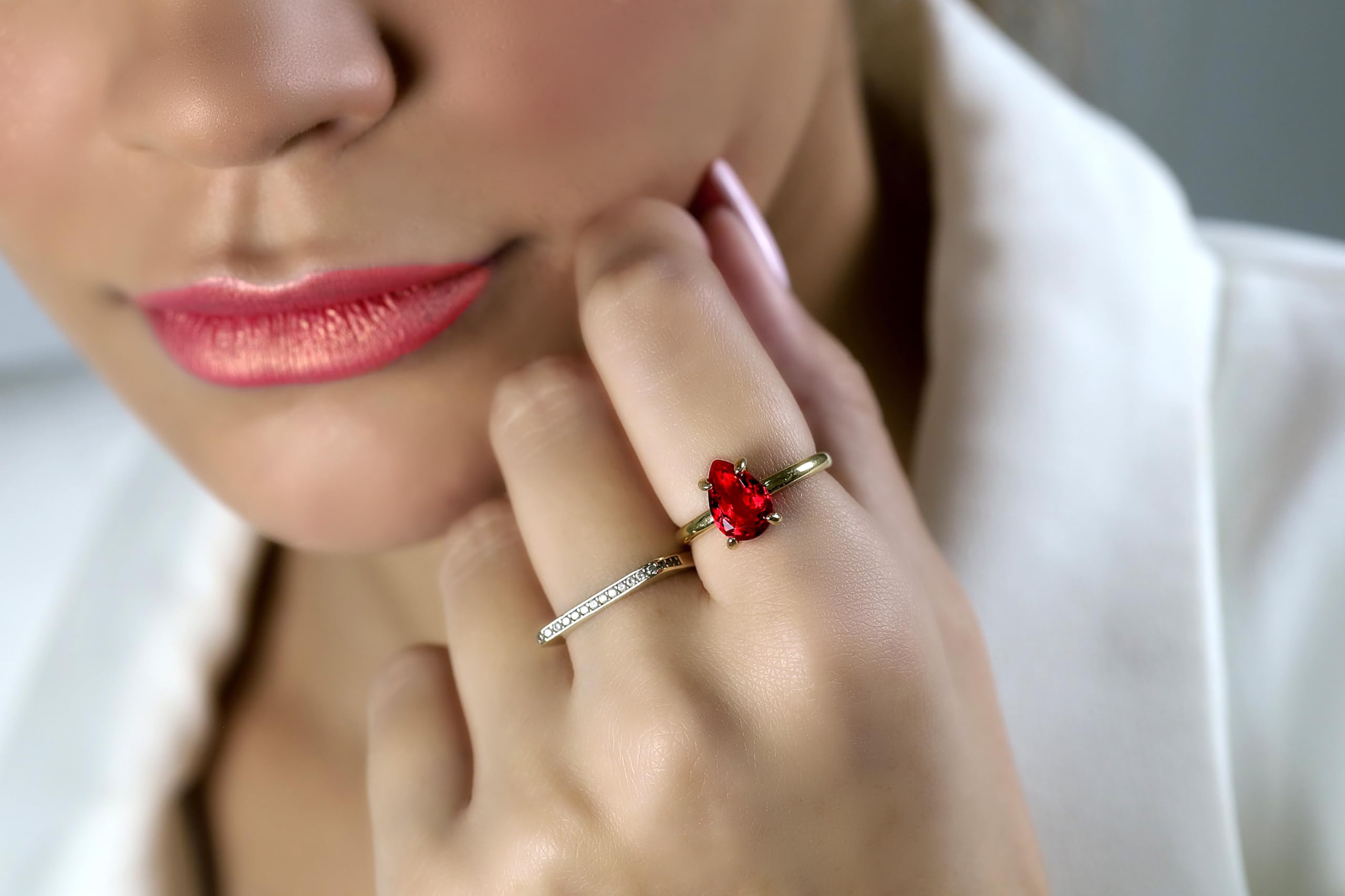 Handgefertigter Birne Rubin Geburtsstein Ring - Handgemachter Rose Gold Schmuck für Frauen - Individuelle Edelstein Verlobungsringe, Trauringe, Jahrestag Ringe, Mode Ringe - mit Kasten