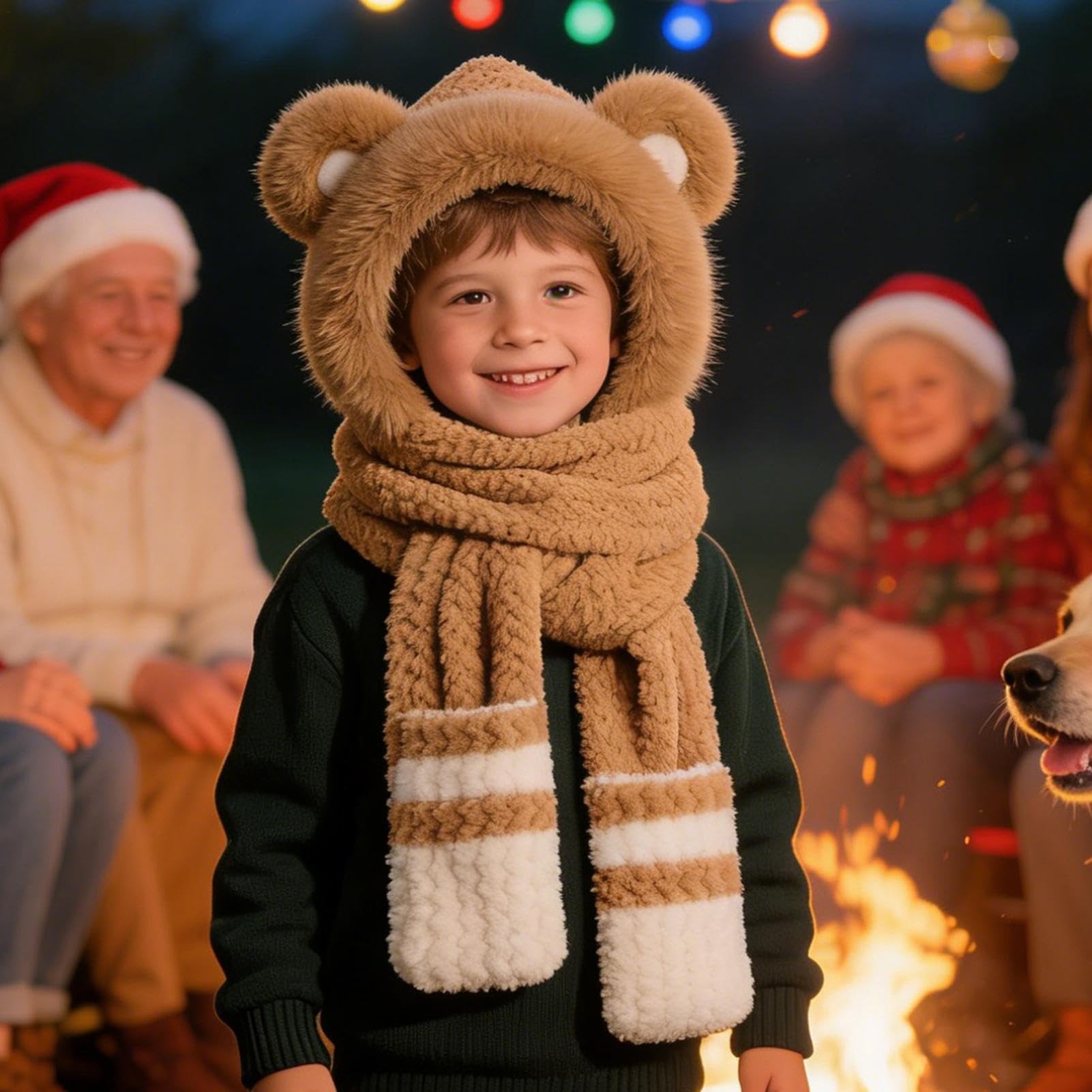 Écharpe d'hiver à capuche en peluche en forme d'ours avec gants intégrés - Cache-cou pour skieurs, randonneurs, coureurs et utilisation quotidienne