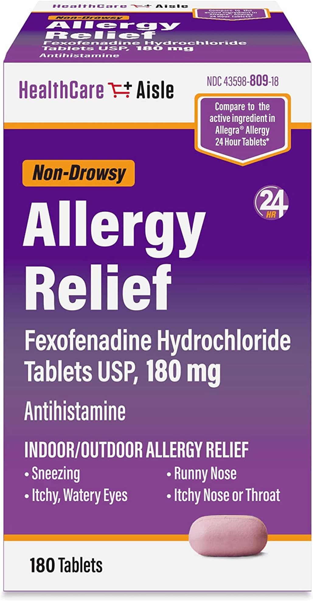 Allergy Relief - Fexofenadine Hydrochloride Tablets USP, 180 mg - 180 Tablets - Allergy Medication, Non-Drowsy 24-Hour Relief