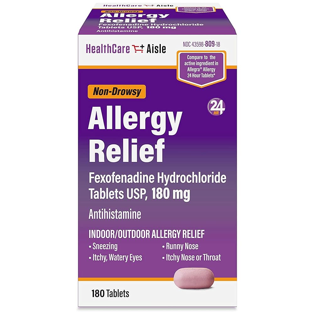 HealthCareAisle Allergy Relief - Fexofenadine Hydrochloride Tablets USP, 180 mg - 180 Tablets - Allergy Medication, Non-Drowsy 24-Hour Relief