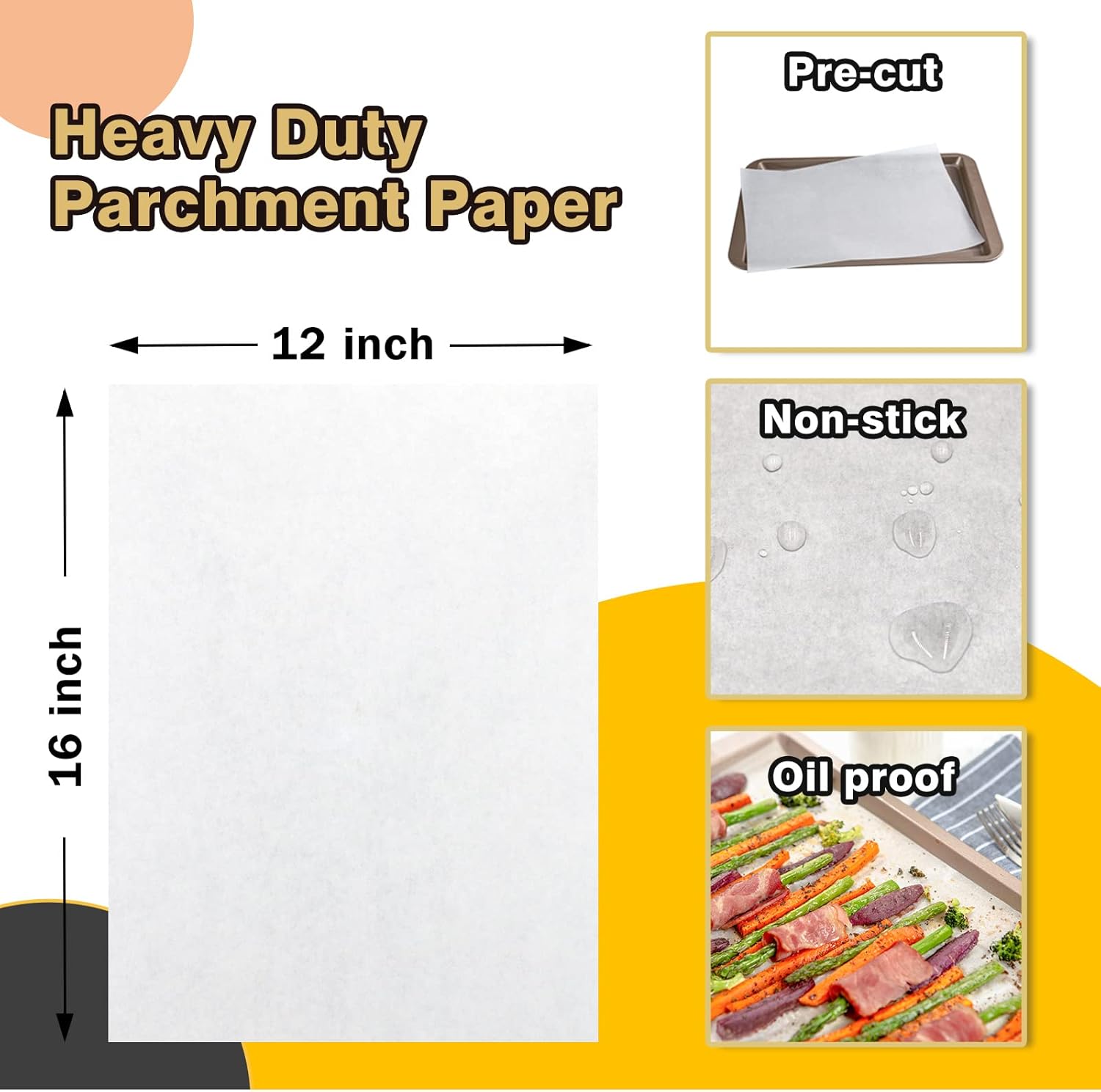 200Pcs 12x16 In Unbleached Parchment Paper & Heavy Duty 12x16 inches Baking Paper