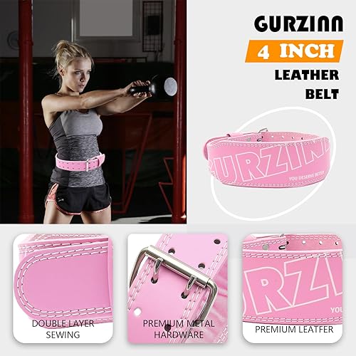 Miniatura 2 de Cinturón de levantamiento de pesas de cuero de 0.354 in para mujeres y hombres con soporte lumbar acolchado de 4 pulgadas para entrenamiento de