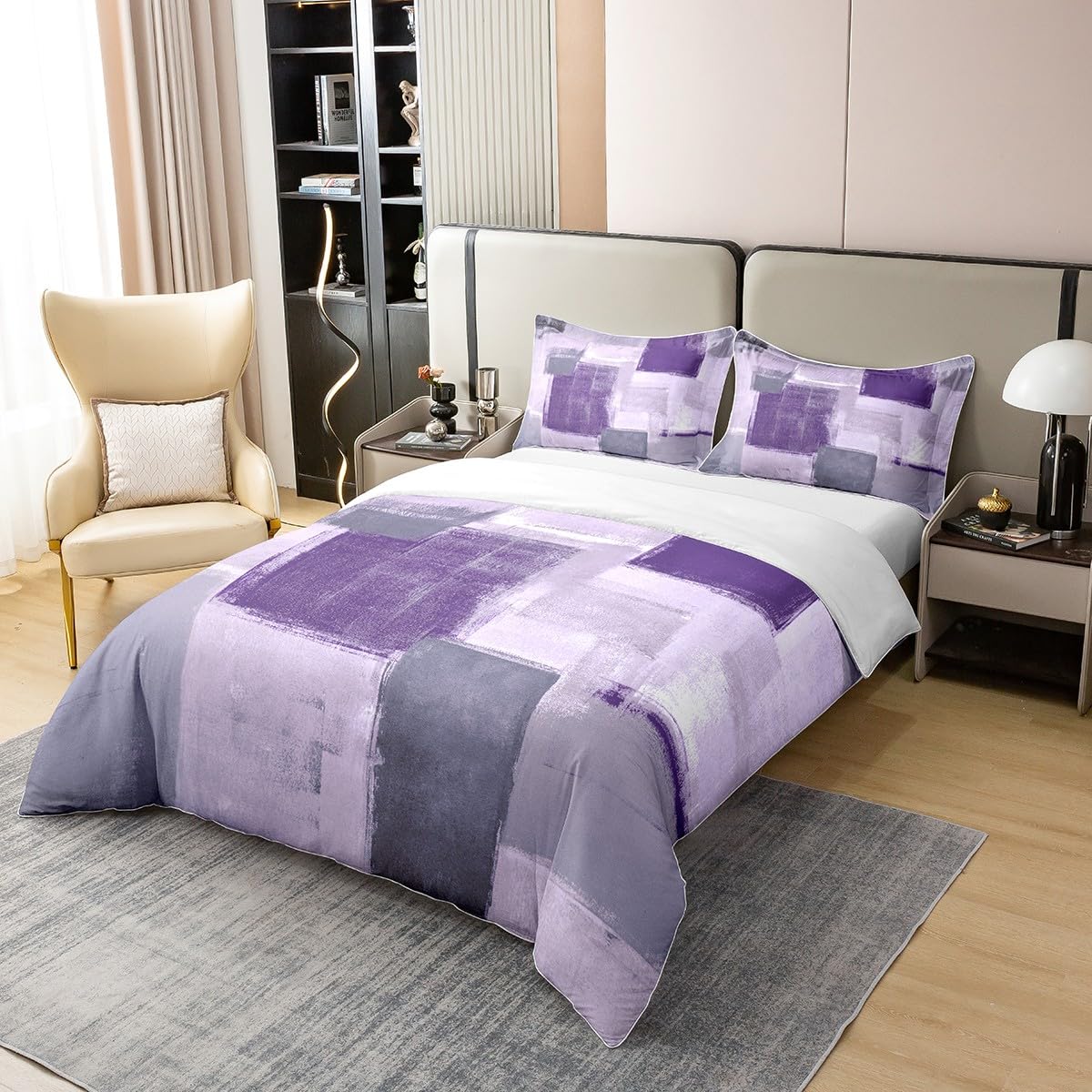 Homewish 100 Percent Cotton Purple Watercolor Duvet Cover Super King,Gradient Bedding Set for Kids Boys Girls,Ombre Tie Dye Bed Sets with 2 Pillow,Abstract Grunge Comforter Cover Soft - Image 3