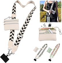 KELVEE Phone Strap with Zippered Pouch, Detachable Clip and Go Strap with Leather Wallet Crossbody Adjustable Chain Lanyard Mobile String for All Phones Sling Case, Gift for Stylish Women (Black)