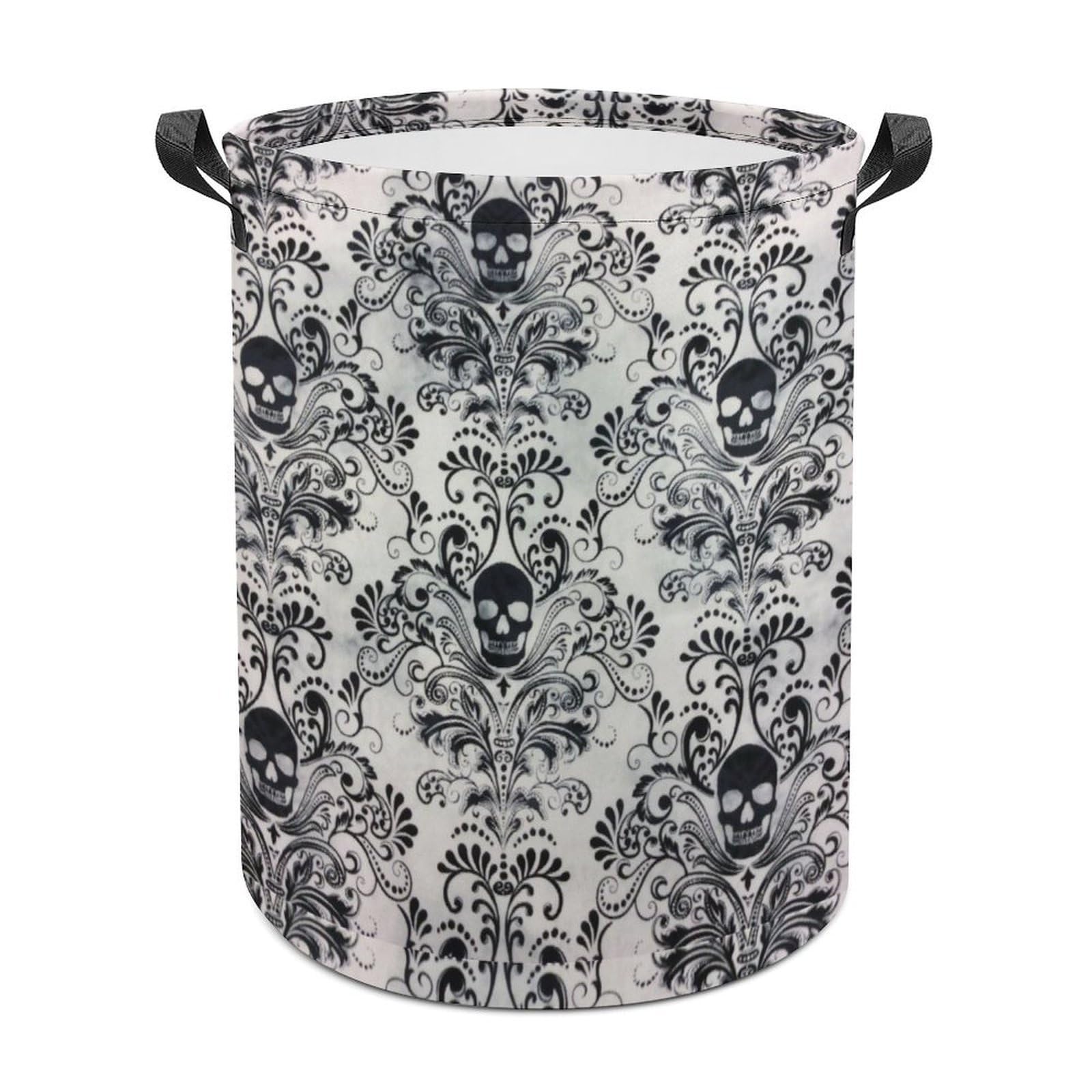 MHYRAC Laundry Hamper, Gothic Skull Damask Scary Halloween Laundry Basket, Washing Basket with Handle