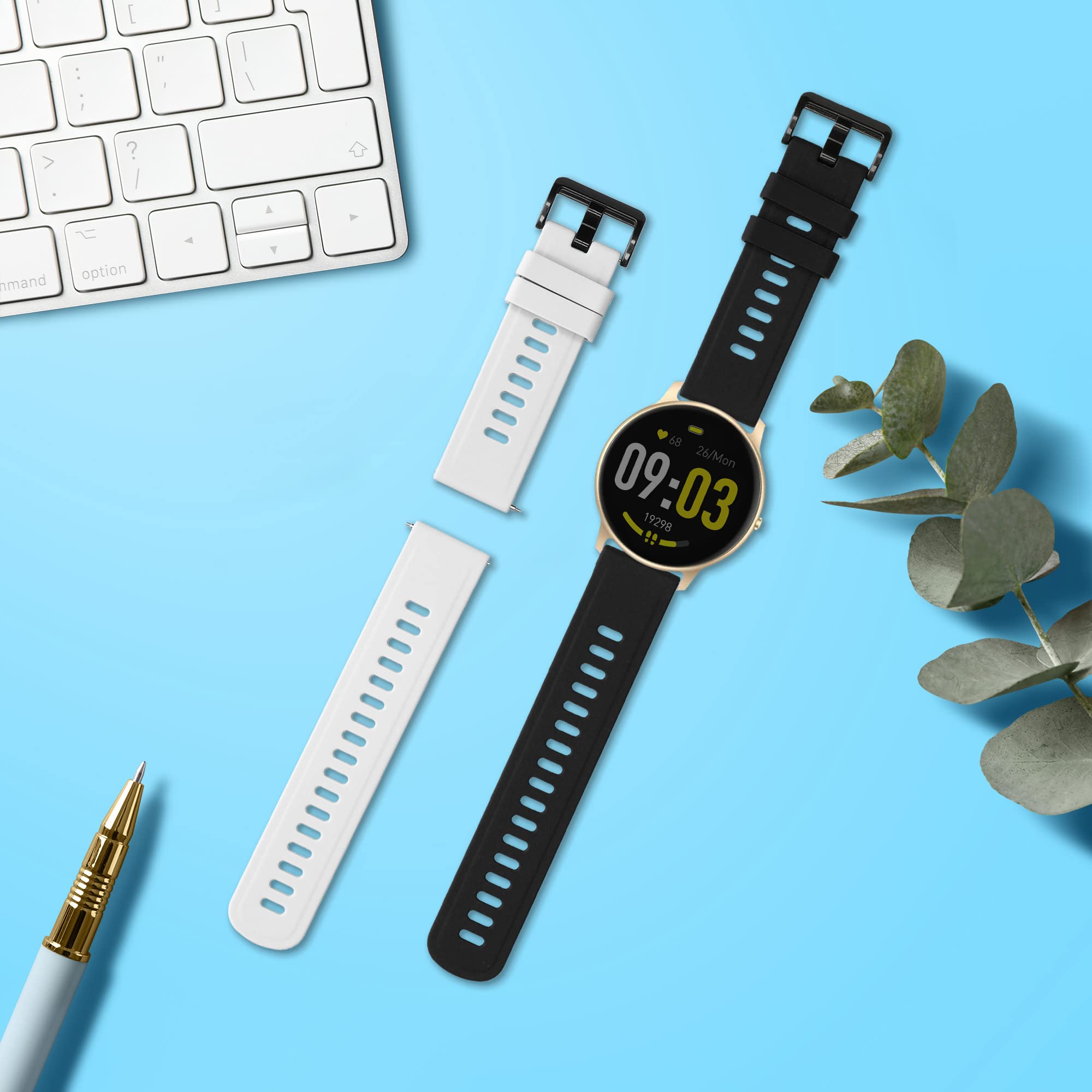 kwmobile Straps Compatible with AGPTEK LW11 Straps - 2x Replacement Silicone Watch Bands - White/Black