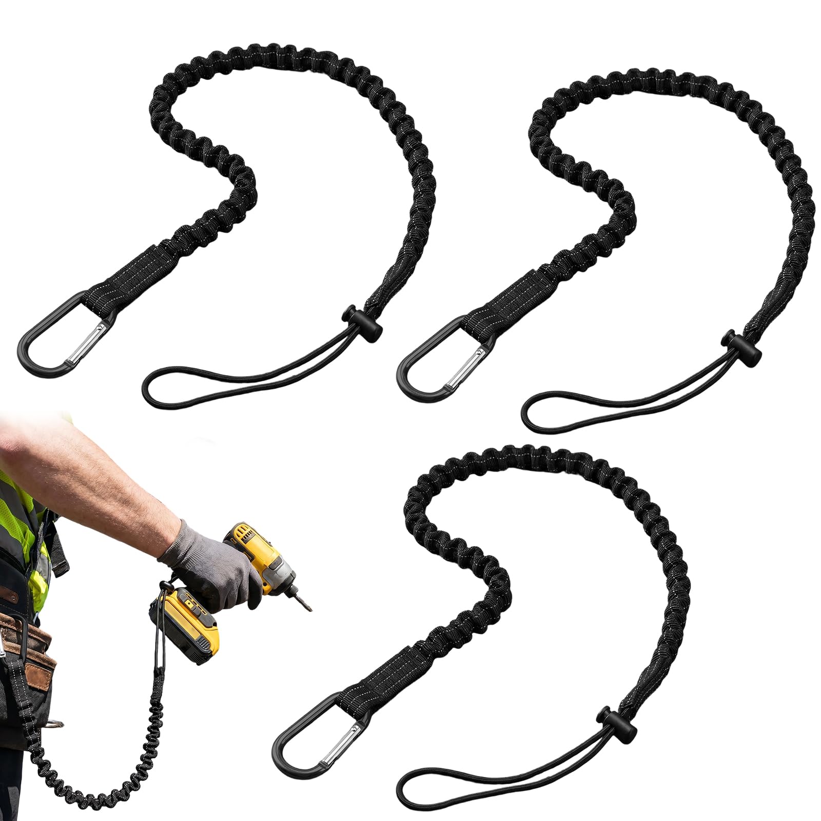 3 Pack Tool Lanyard with Spring Carabiner & Adjustable Loop 90-120cm
