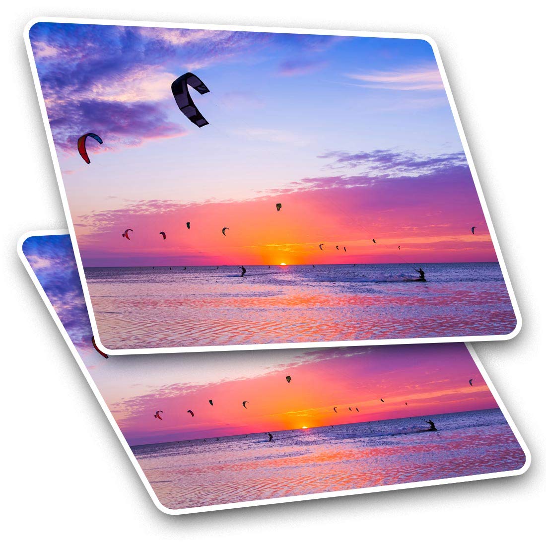 Destination Vinyl Ltd Multi Rectangle Stickers (Set Of 2) 10Cm - Kite Surfing Sunset Beach Fun Decals For Laptops,Tablets,Luggage,Scrap Booking,Fridges, #2474