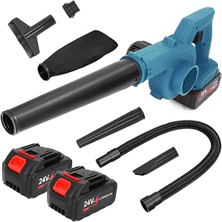 Leaf Blower Cordless 24V with 2 Batteries & Charger, Handheld Electric Leaf Vacuum, Powerful Lightweight Blower for Lawn Care, Patio, Deck, Garage, Dust, Snow Removal, and Outdoor Cleaning (Blue)
