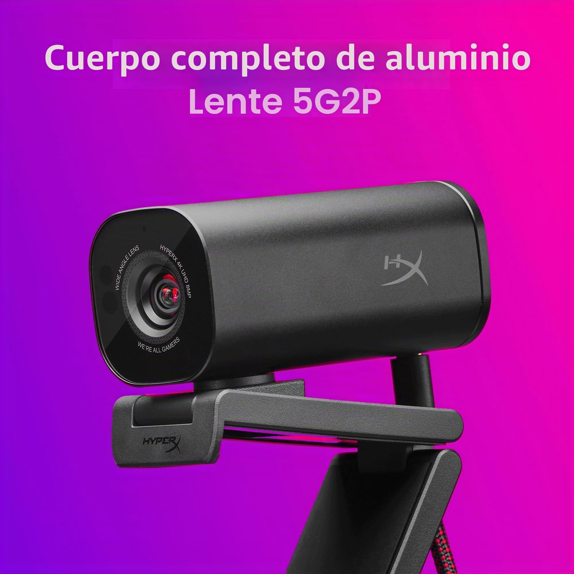 HyperX Vision S - Webcam para Streaming y creacion de Contenido, 4K a 30fps, FHD 1080p a 60fps, Youtube, Gaming Twitch, PC/Mac, Negro