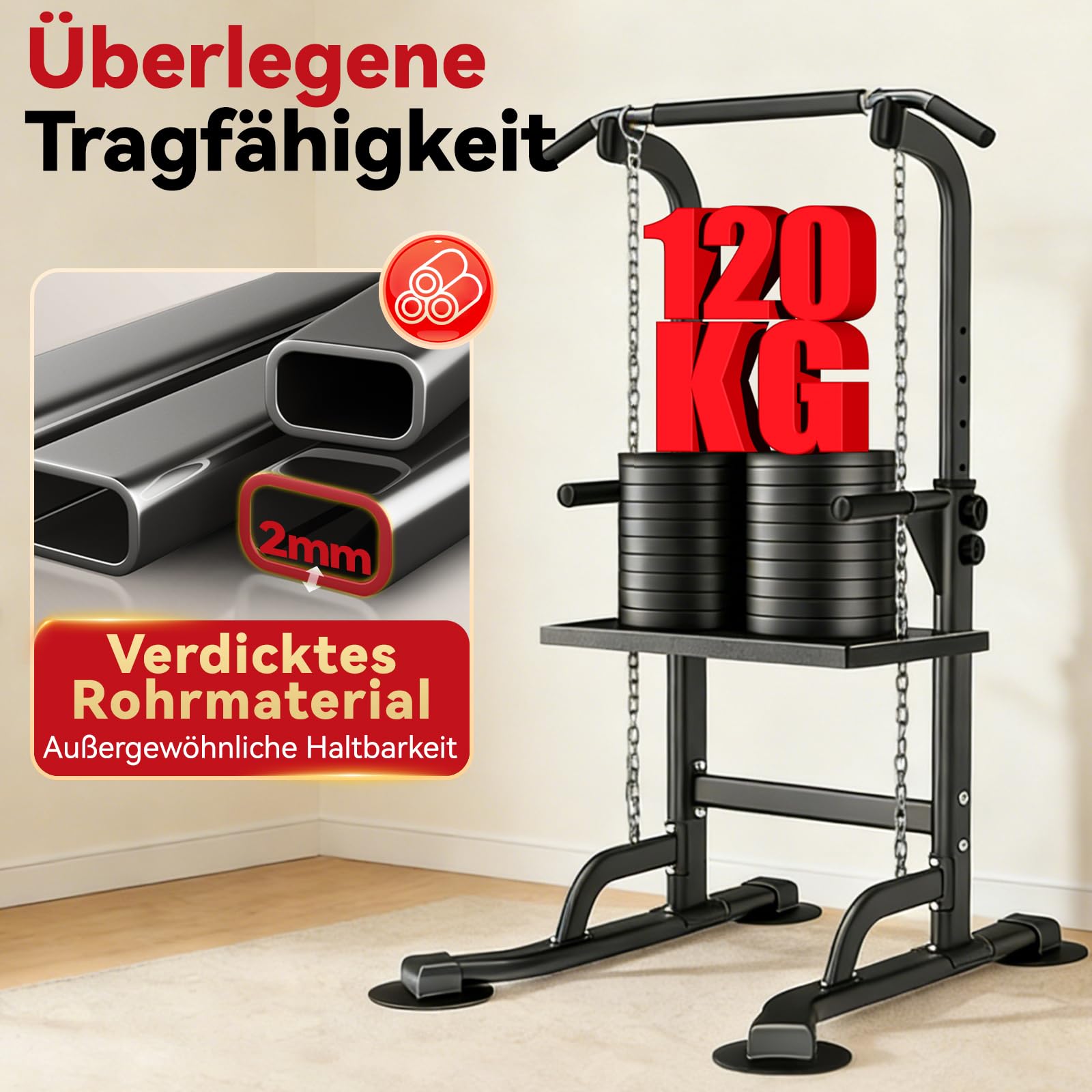 WATBKHE Power Tower Klimmzugstange Freistehend Dip Station Verstellbar