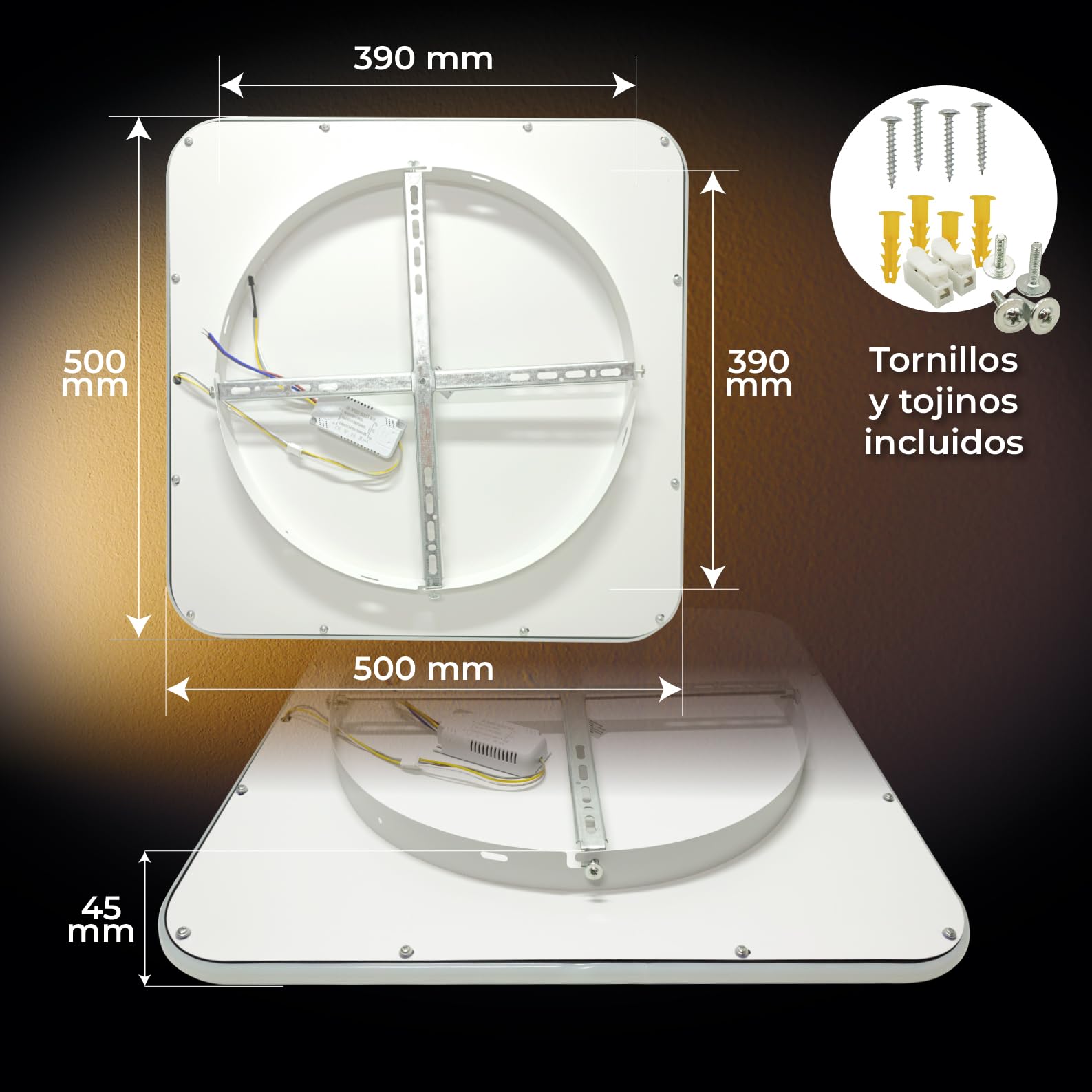 LED ATOMANT 2x Plafon LED Negro Marco Luz Indirecta 50x50cm 36W CCT | Con Selector de color CCT, Mando a distancia