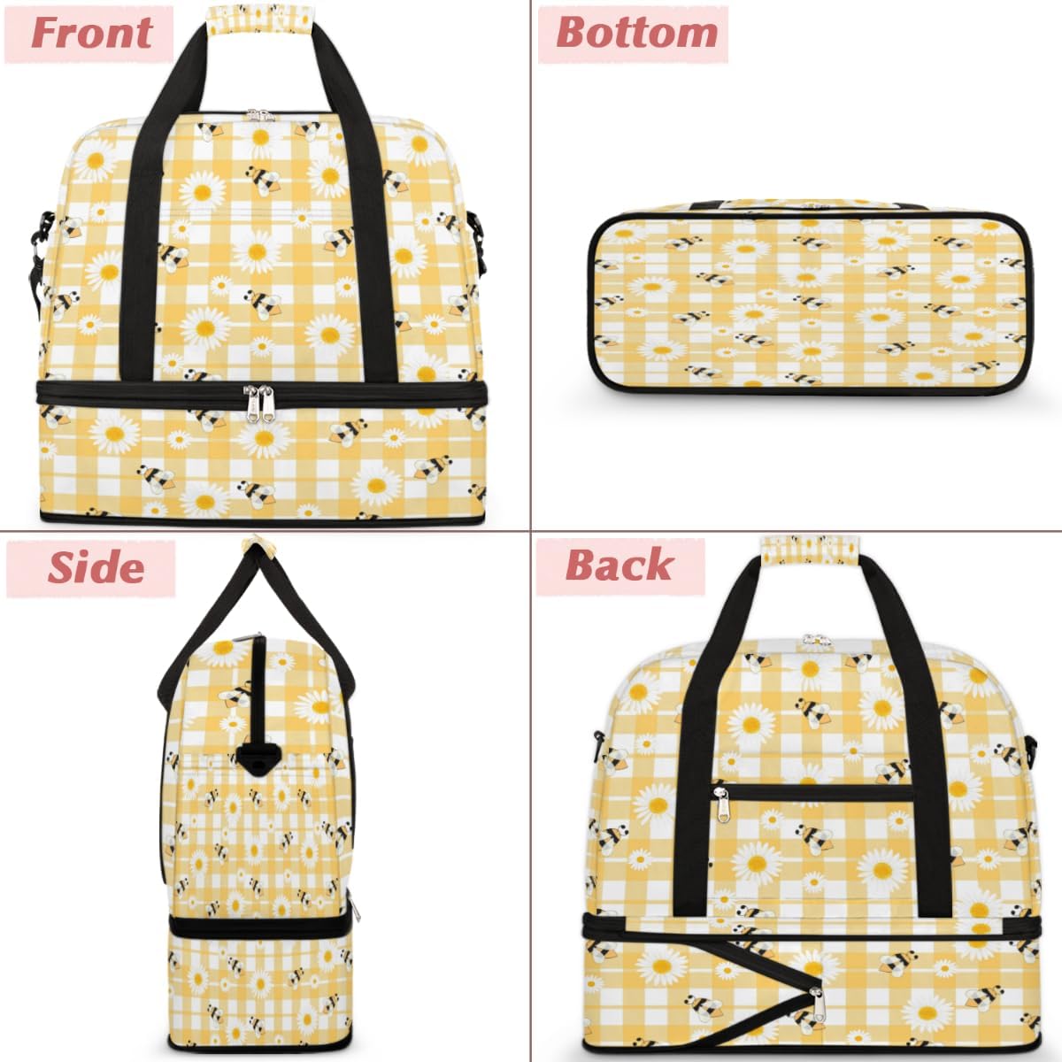 QsirBC Bee Funny Texture Gym Bag for Women Duffle Tote with Shoes Compartment Men Weekender Duffel for Dance Travel Sports Swimming Overnight
