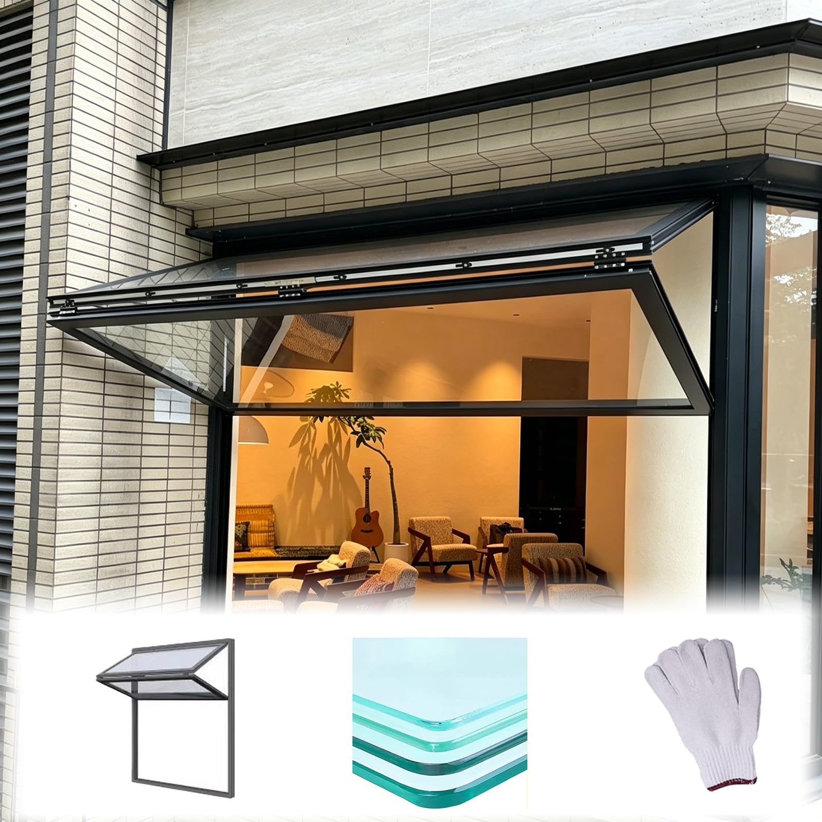 Tgrgiedenlo Black(Wxh) Aluminum Bifold Replacement Window, Double Pane Glass, Kitchen Pass Through Servery Window For Indoor Outdoor Patio(,30X17")