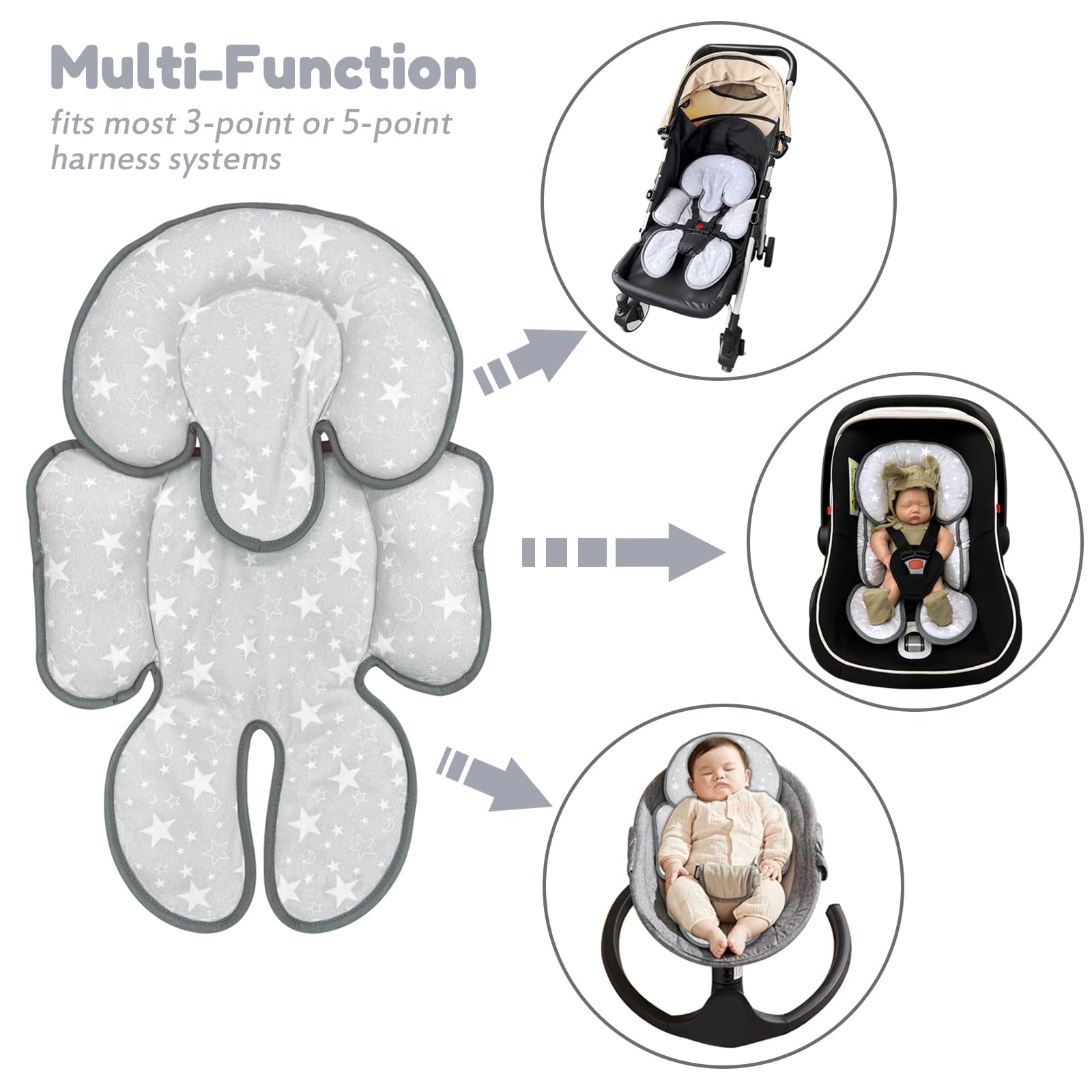 Inserto de asiento de coche infantil, almohada reversible 2 en 1 para asiento de coche de bebé, almohada de apoyo para la cabeza del asiento de coche para recién nacidos, inserto de cojín para