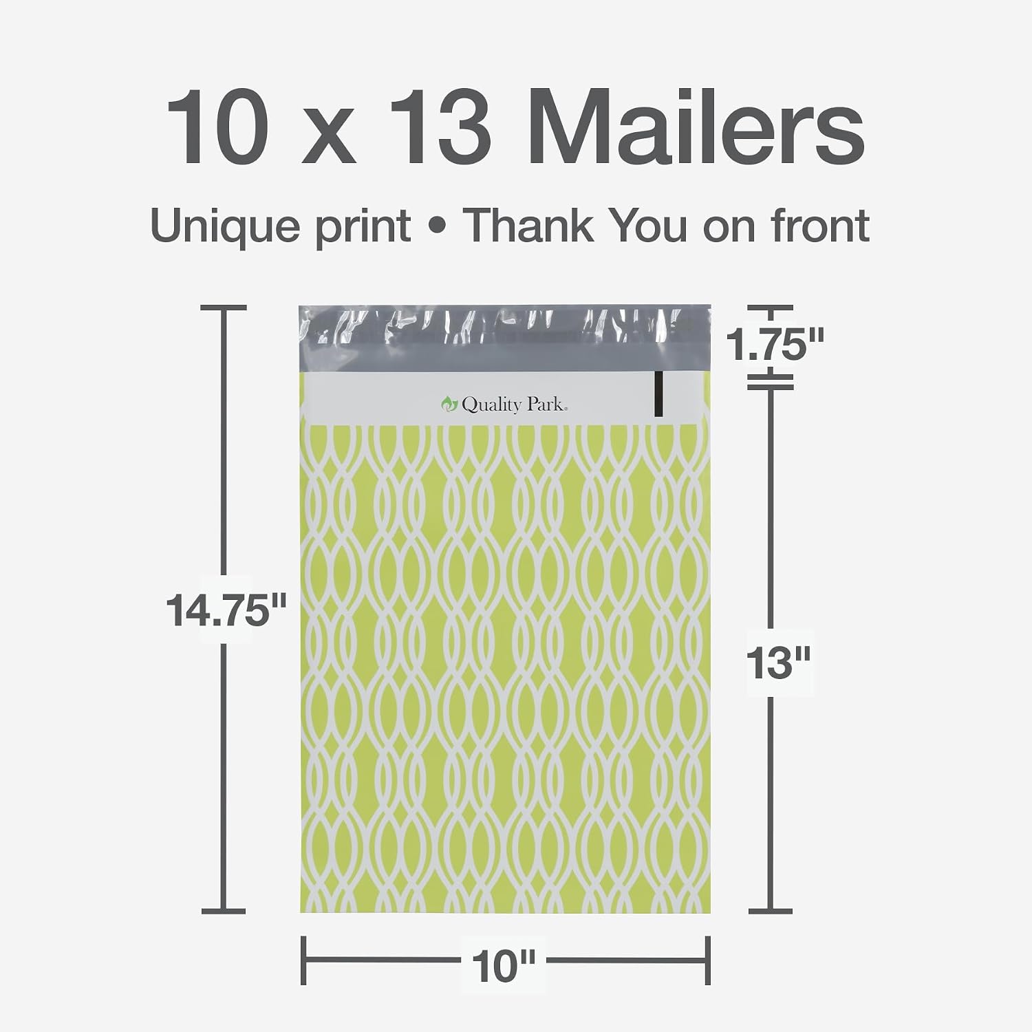 Quality Park Thank You Poly Mailers, 10 x13 Inch Shipping Envelopes, 100 Pack, Self Seal, Waterproof Shipping Bags for Clothing, Lime (QUA89303)