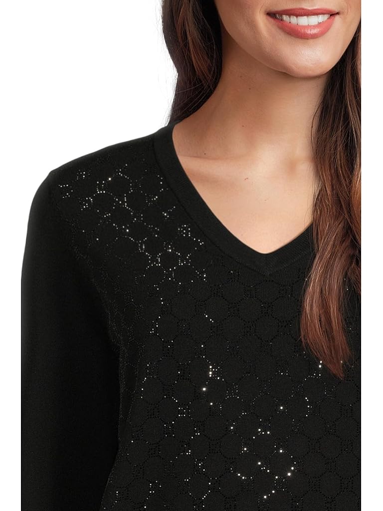 Black Elliott Lauren Pop Top - Long Sleeve V-Neck Sweater with Crystals detail