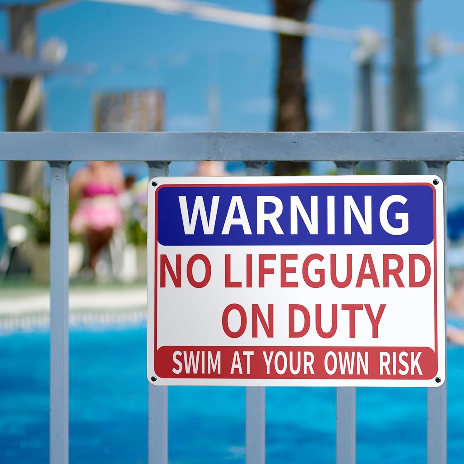 2 PACK Pool Sign, 10x14 In and 0.040 Aluminum Pool Safety Signs and Decor for Outdoor, No Lifeguard on Duty-Sign Swim at Your Own Risk and Never Leave Children Unattended Safety Signage