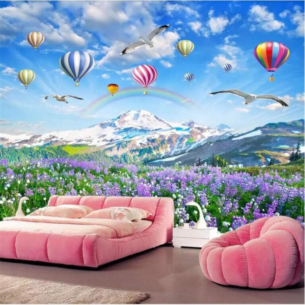 Pbbzl Plateau Lavender Flower Sea Hot Air Balloon Landscape Living Room Tv Wall Manufacturers Wallpaper Mural Custom Photo 350X250Cm