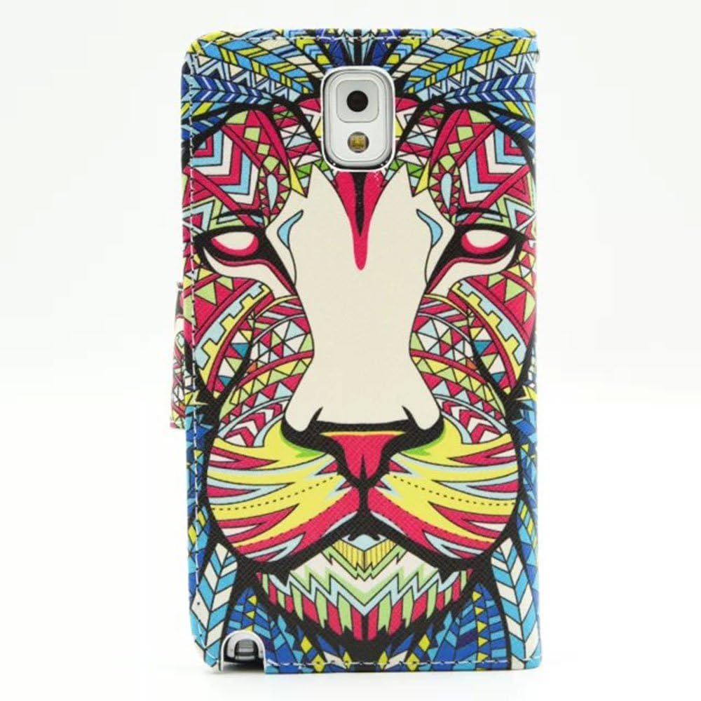 Note 3 Case, Galaxy Note 3 Wallet Case, M-Zebra Note 3 Wallet Case [Wallet Function] Flip Cover Leather Case for Samsung Galaxy Note 3, with Screen Protectors+Stylus (Lion Head)