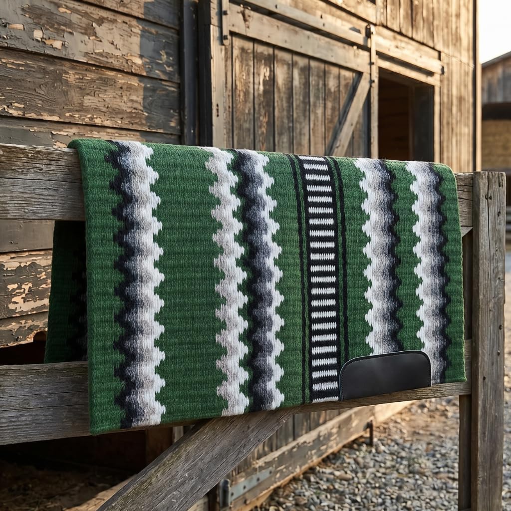 Western Show Saddle Pad/Blanket for Horses - Handmade Wool Saddle Blanket with New Zealand Design, Thick, Durable & Comfortable for Horse Riding (34” L x 34” W x 1) M77