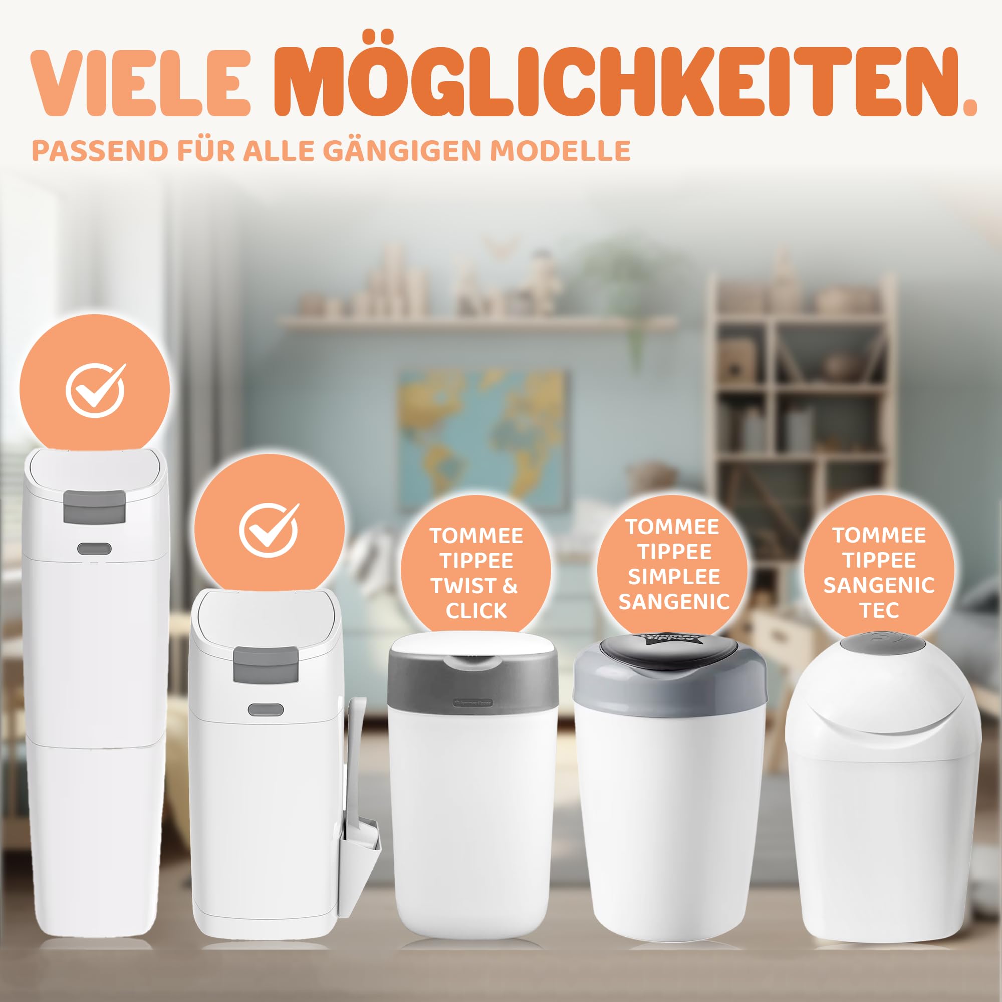 kipi XXL Nachfüllfolie Windeleimer - 8 Stück für runde & achteckige Nachfüllkassetten, extrem ergiebig, geruchsdicht