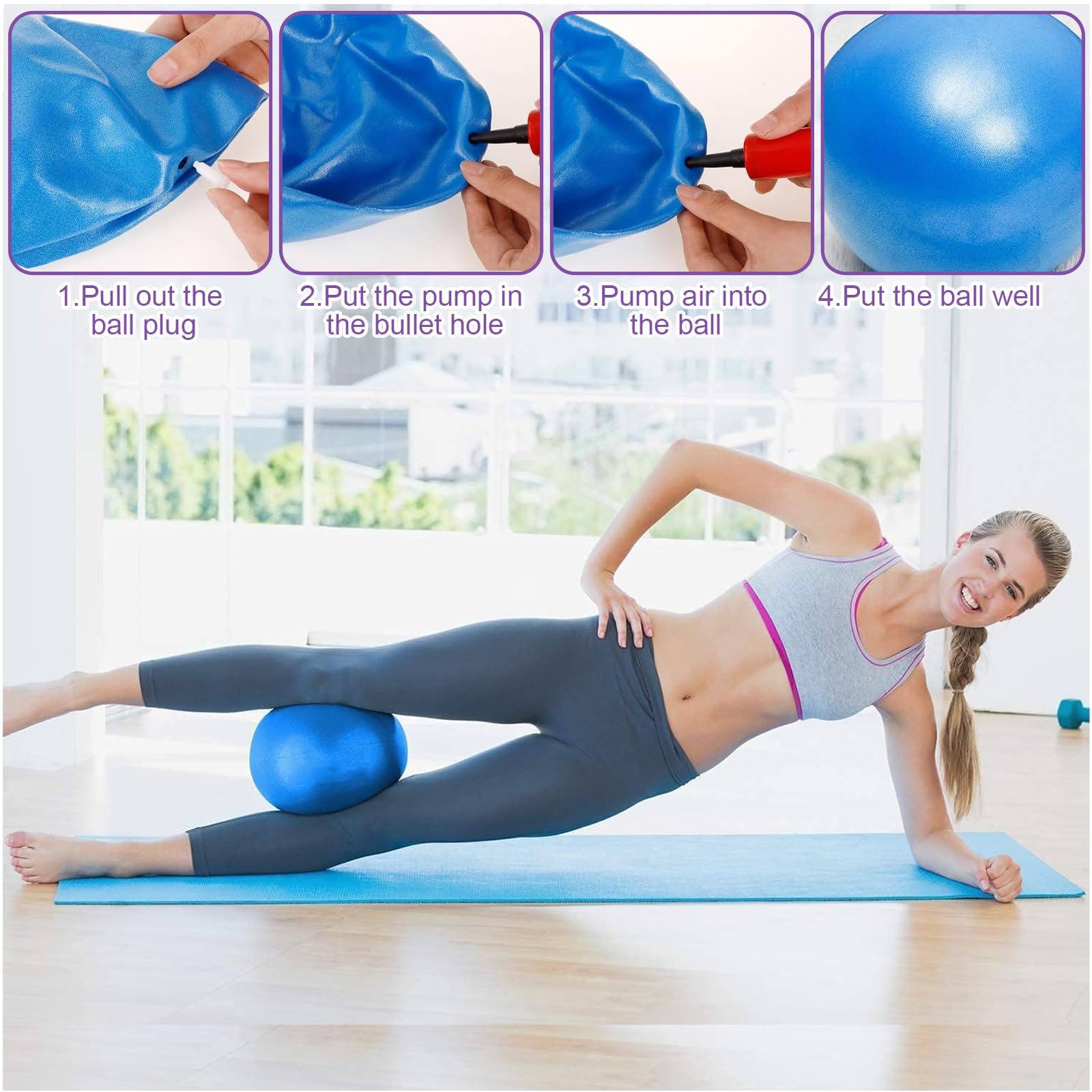 Palla da Ginnastica 2 Pezzi 25 cm, Blu e Viola, Mini Gym Ball per Yoga Pilates Fitness Allenamento Core Equilibrio Forza, Facile da trasportare e Utilizzare