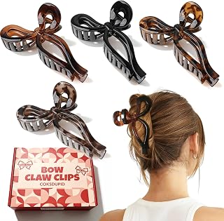4PCS Tortoiseshell Bow Claw Clips, Large 5" Bow Clips for Twist Buns Updos