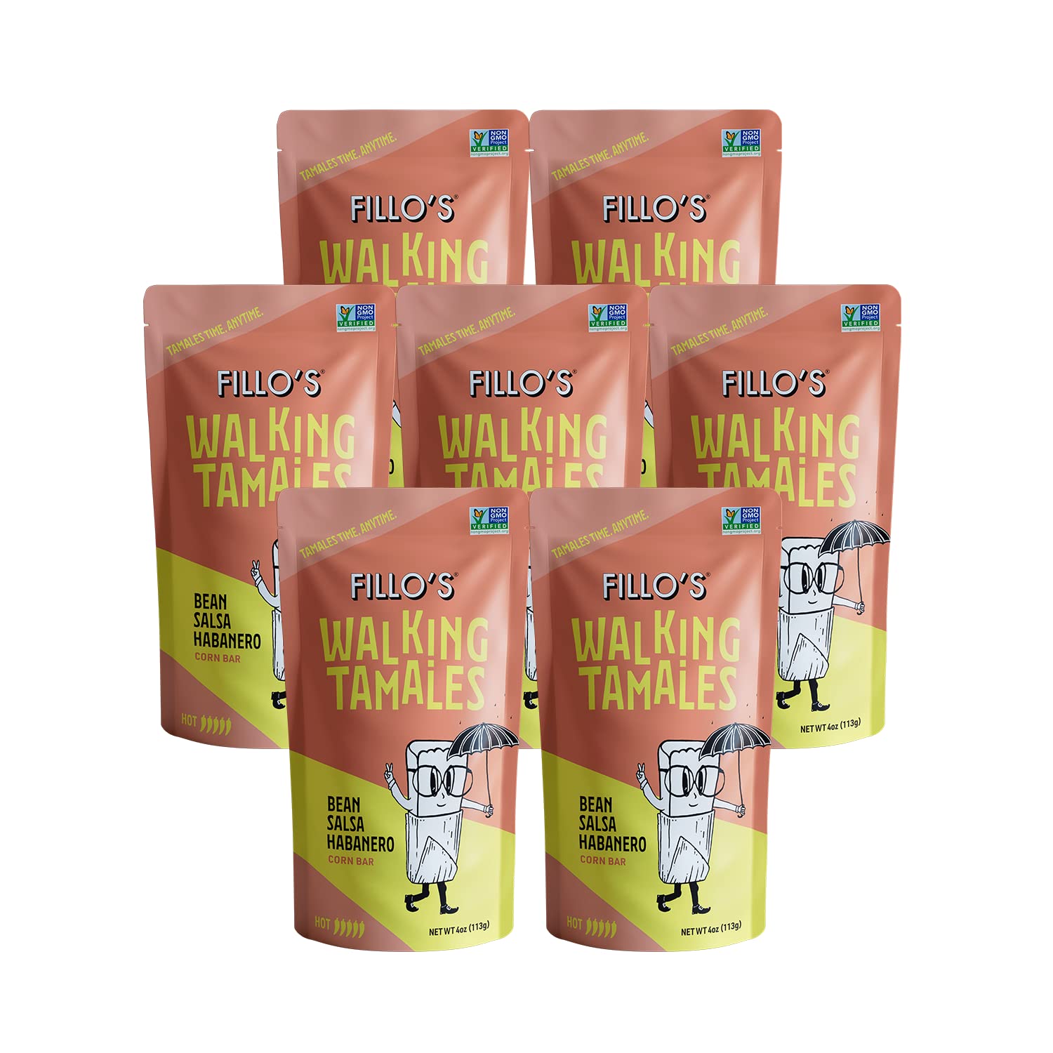 Fillo's Walking Tamales, Bean Salsa Habanero, Pk of 7, Ready-to-Eat, Delicious, Gluten-Free, Preservative-Free, No Added Sugar, Vegan Friendly, Microwavable, Non-GMO