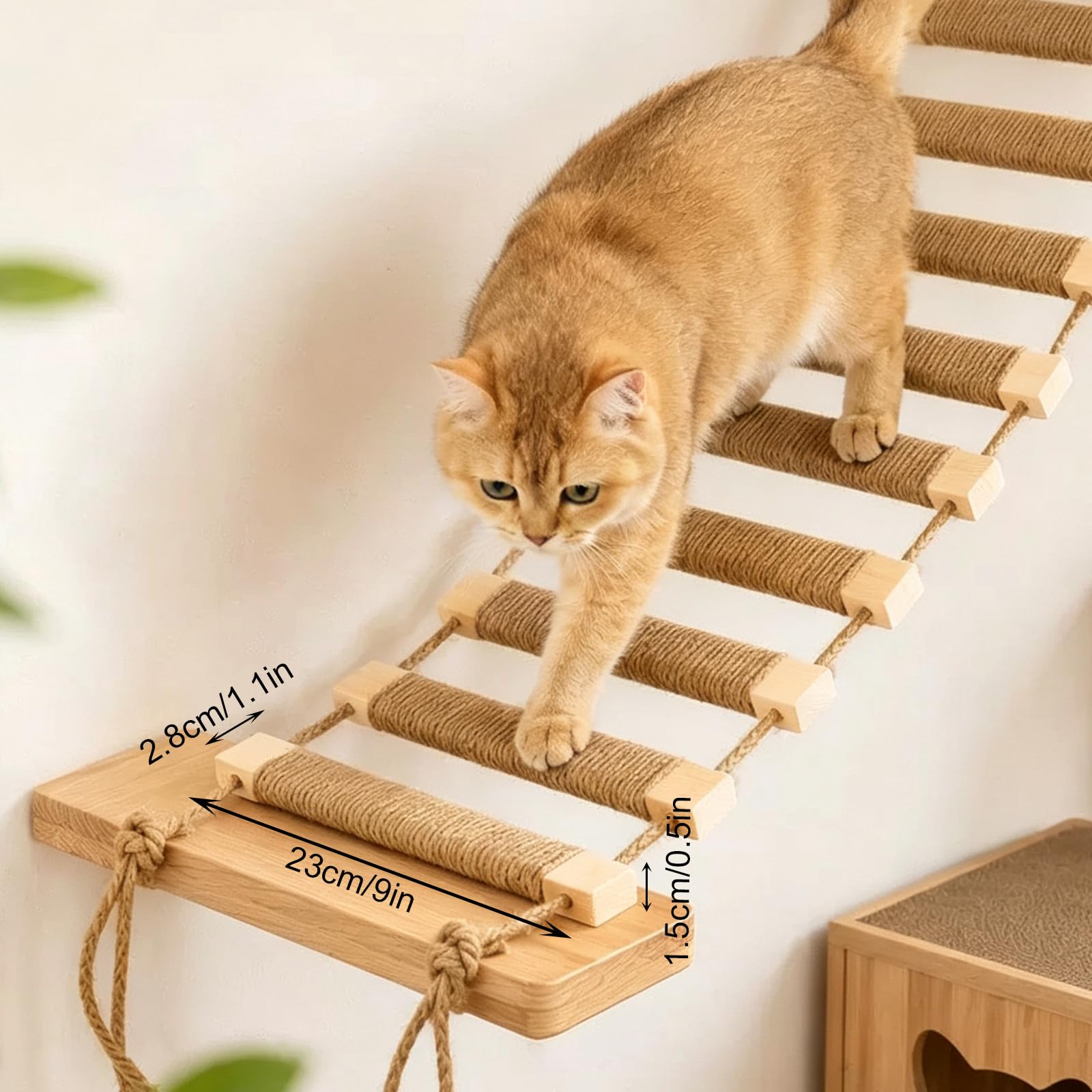 Katzenleiter 180 cm, Kletterwand Katzen, Katzenleiter Mit Juteseil, Katzenleiterbrücke Für Wand, Katzentreppe 13 Stufen, Katzen Aktivitätskratzbäume, Kletterwand Für Wand, Balkon, Innen&Außen