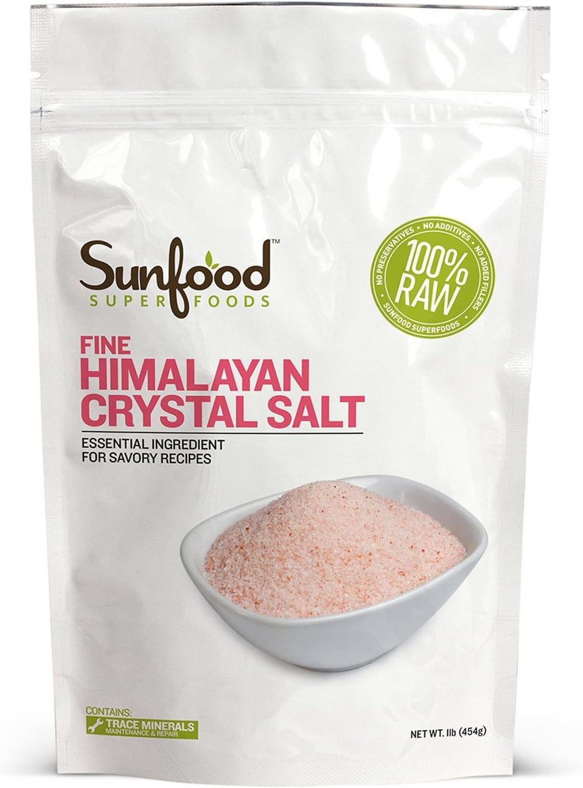 Sunfood Superfoods Himalayan Pink Salt Fine - Real Pure Himalayan Crystal Salt with Mineral for Grinder Refill, Authentic, Vegan, Kosher - 1 lb Bag
