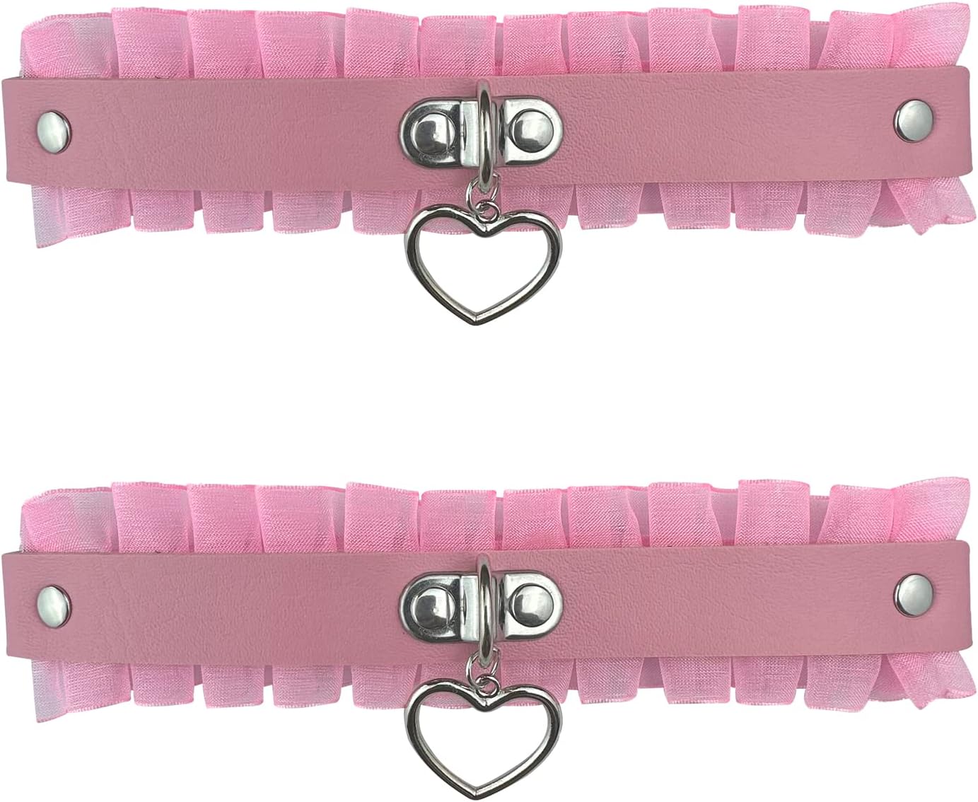 Women Girl Leather Heart Garters Goth Leg Garters Belt Punk Lace Elastic Thigh Ring Garters Adjustable
