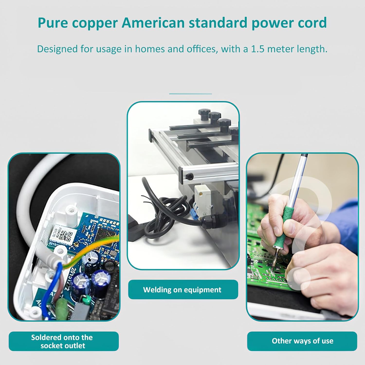 1.5 Meter Long Two Prong Power Cord Replacement Cable for Lamp and Computer with Simple Structure and Reliable Connection Suitable for Home and Office Use