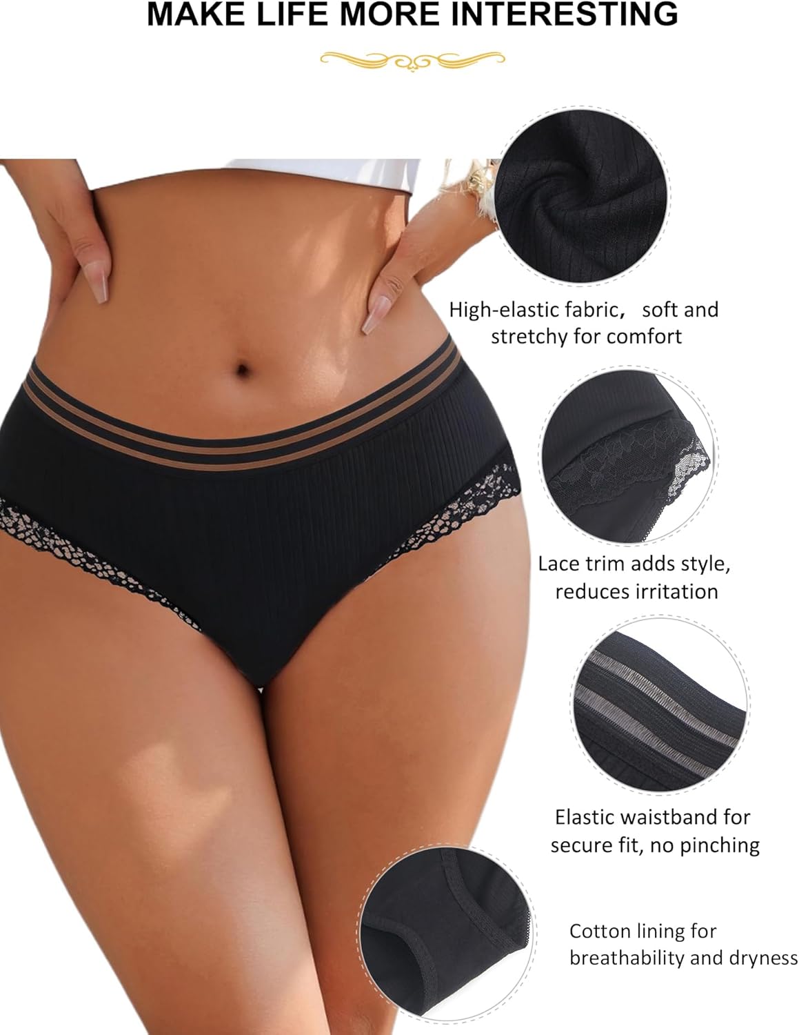 ohyeah Sexy Hipster Bikini Panties Ribbed Brief for Women Cheeky Underwear Cotton Crotch Undies Ladies Underwear Panties - Image 7