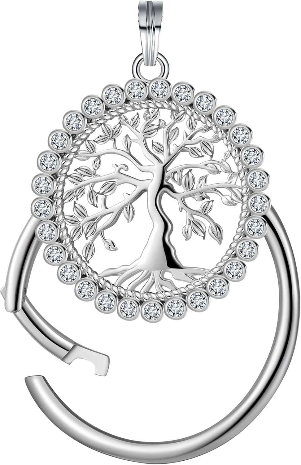 Family Tree Charm Holder for Women by Ginger Lyne, Ideal to Customize Sterling Silver Pendant Holder for Grandmother Charm Necklace Cubic Zirconia Mom Necklace for Mothers Gifts