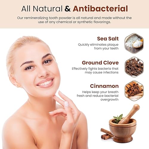 Miniatura 7 de Elemental Wellness, polvo de dientes remineralizante para dientes y encías saludables, polvo de dientes totalmente natural, sabor a clavo de olor,