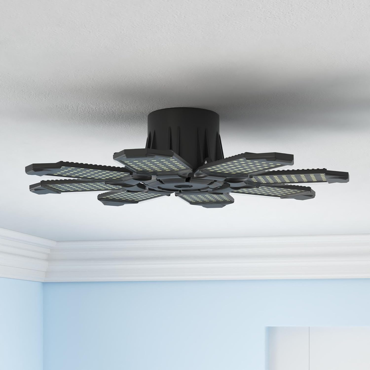 LED Garage Ceiling Light, 260W 26000LM 6500K Deformable with 8+1 Adjustable Panels Commercia Bay Lamp for E26/E27 Screw Socket,Basement,Barn,Workshop,Attic (1Pack & 8+1Panels)