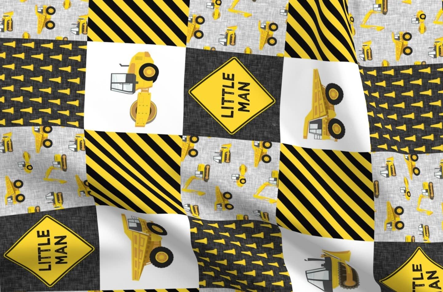 Spoonflower Fabric - Little Man Construction Nursery Wholecloth Yellow Patchwork Boy Truck Printed on Petal Signature Cotton Fabric by The Yard - Sewing Quilting Apparel Crafts Decor