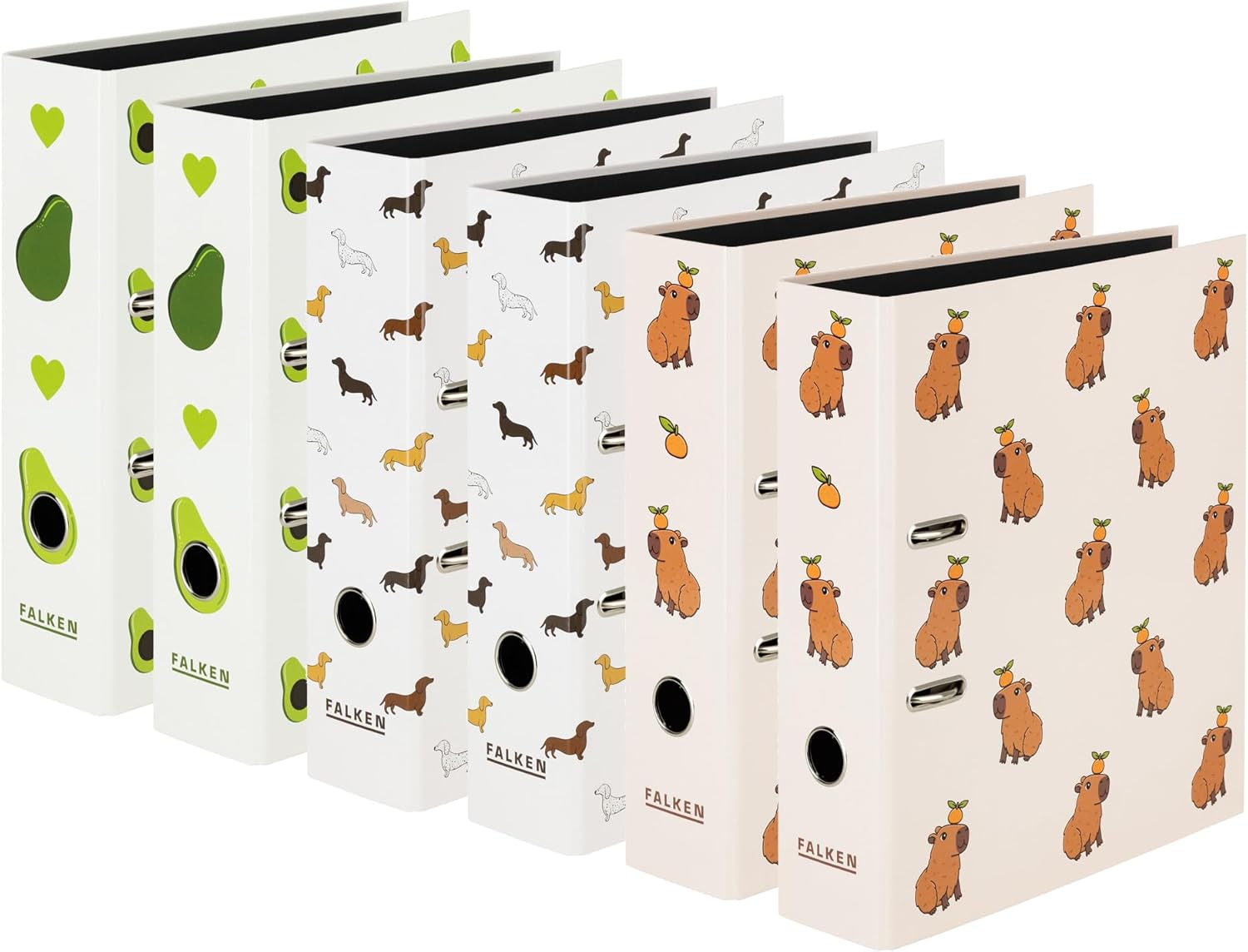 Original Pack of 6 Falken Motif Folders Social Media Assorted Made in Germany 8 cm Wide DIN A4 Black Interior Mirror Ring Binder Letter Folder