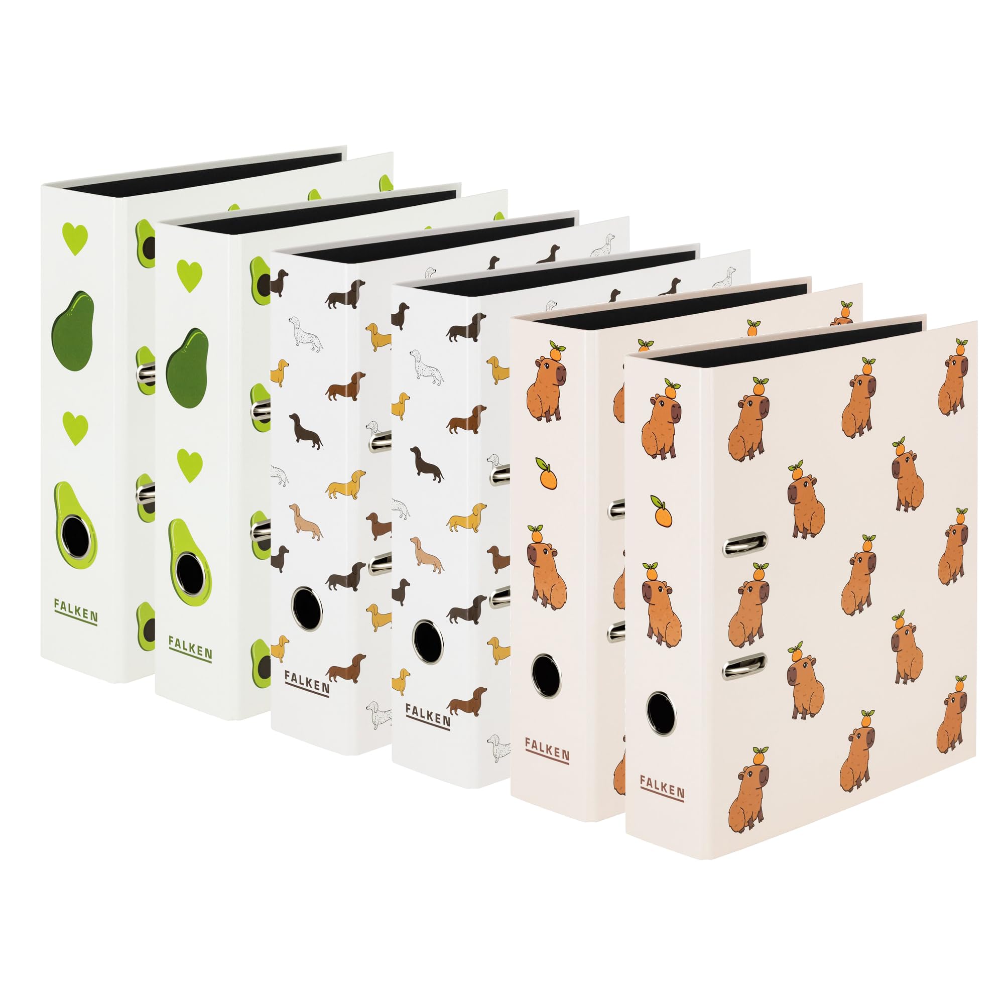 Original 6er Pack Falken Motiv-Ordner Social Media sortiert. Made in Germany. 8 cm breit DIN A4 schwarzer Innenspiegel Ringordner Aktenordner Briefordner Büroordner Plastikordner Motivordner