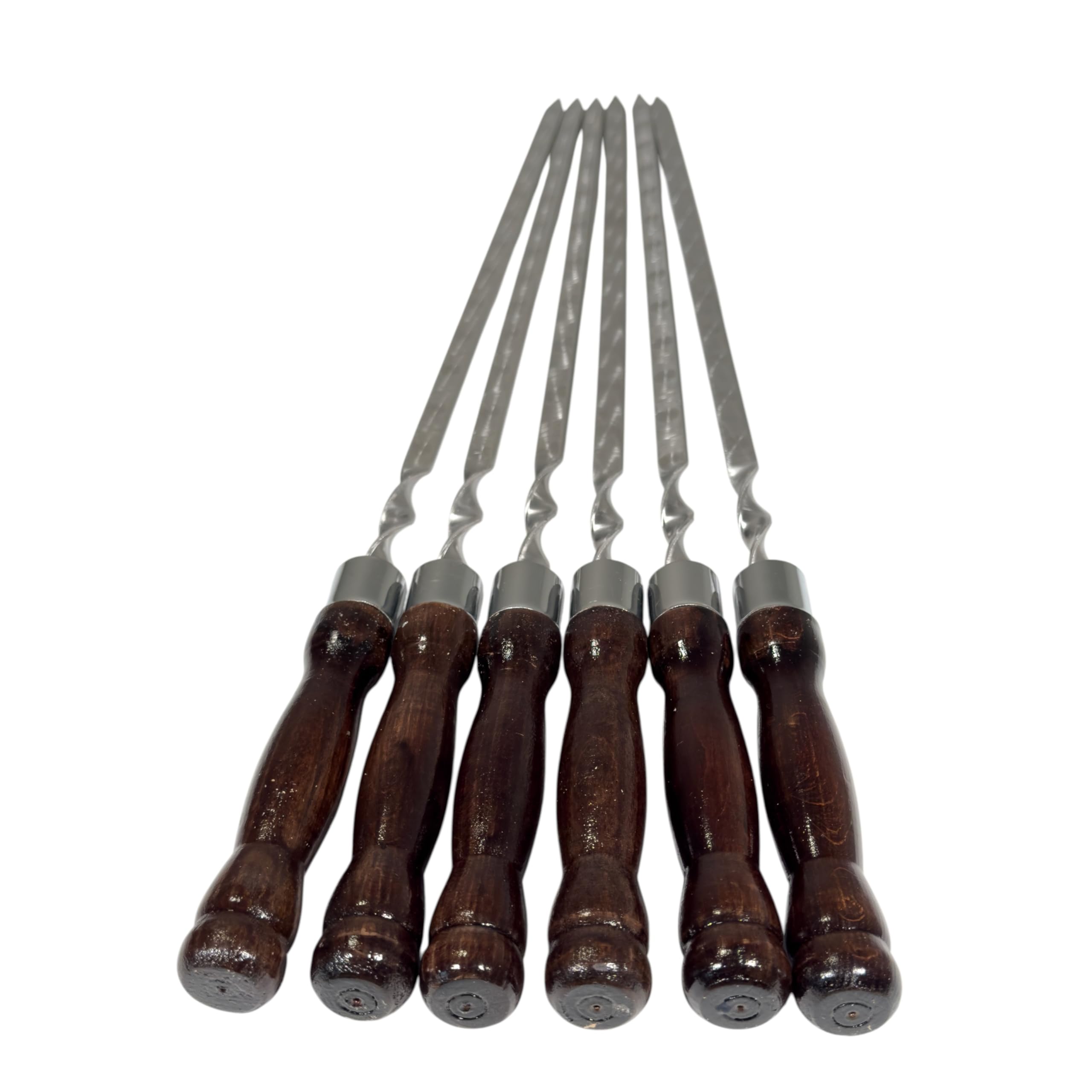 Set di 6 spiedini premium in acciaio inox, 63 cm, con manico in legno laccato, doppio sigillato, antiruggine e di alta qualità per barbecue, kebab, verdure e carne