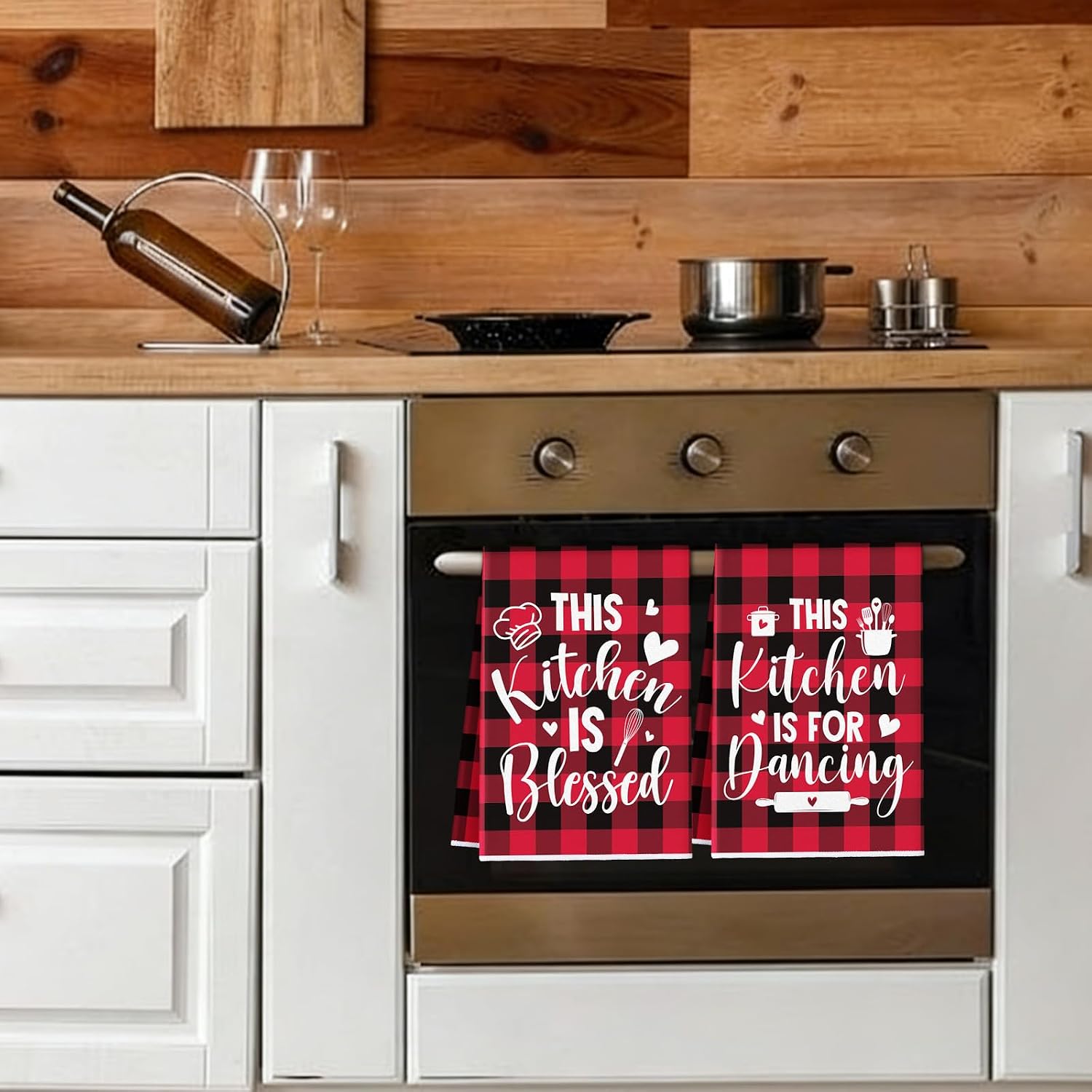 Bencailor 4 Pcs Red Black Kitchen Towels Happiness Dish Towels Gifts