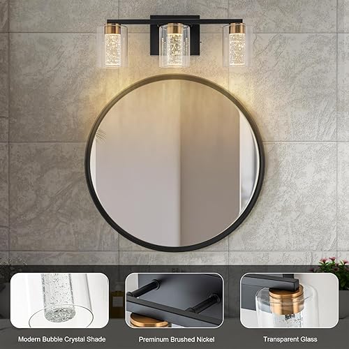 Miniatura 4 de SineRise Lámpara de tocador de 3 luces negra y dorada con 3 modos de color (3000 K4000 K6000 K), lámpara LED de baño con protección ocular, luz de