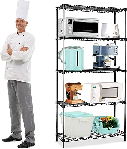 Estantes de almacenamiento de 5 niveles, estantería de alambre de 14 pulgadas de profundidad y 36 pulgadas de ancho, capacidad de 250 libras por