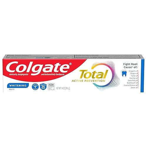 Colgate Total Active Prevention Pasta de dientes de viaje, pasta dental blanqueadora con flúor, antibacteriana, menta, clínicamente probada para la