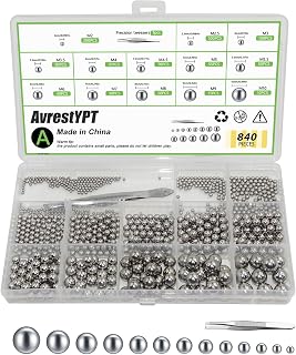 AvrestYPT 840pcs 304 Stainless Steel Bearing Balls - Precision Metric Sizes 2-10mm for Bike Bearings, Machinery & DIY Repairs
