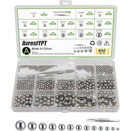 840 Pcs Stainless Steel Bearing Balls, Metric Precision Bike Ball Bearings, Assorted Loose Bicycle Bearing Balls, 2/2.5/3/3.5/4/4.5/5/5.5/6/7/8/9/10mm
