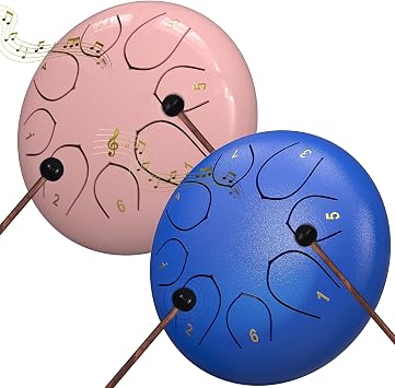 2 Pcs Rain Drum for Outside Garden, 6 Inches 8 Notes Steel Tongue Chakra Drum, Waterproof Rain Chime Meditation, Musical Instruments for Adult Gift with Bag, Music Book, Mallets