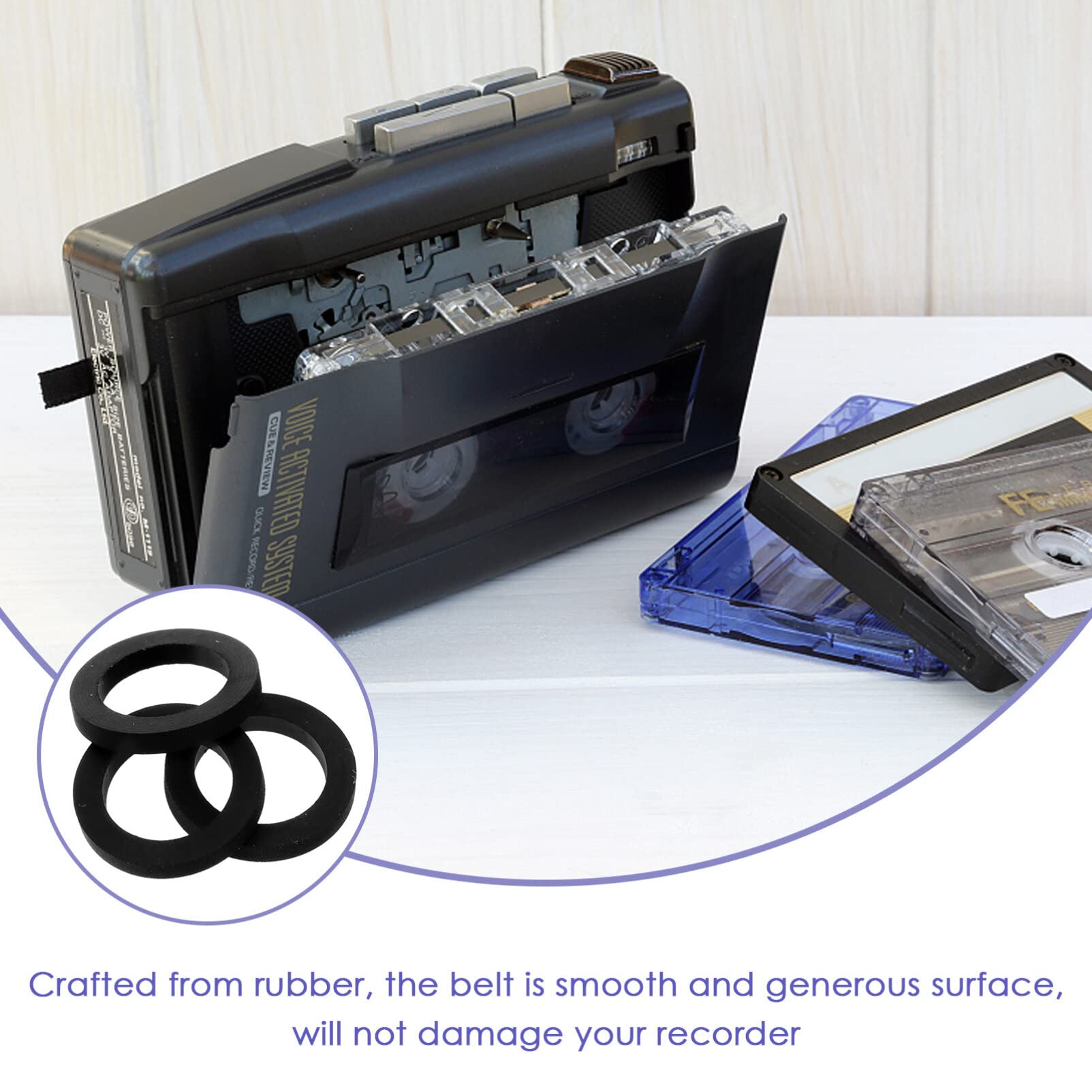 VICASKY Replacement Rubber Belt for Cassette Tape Recorder Cassette Tape Holder Music Belt