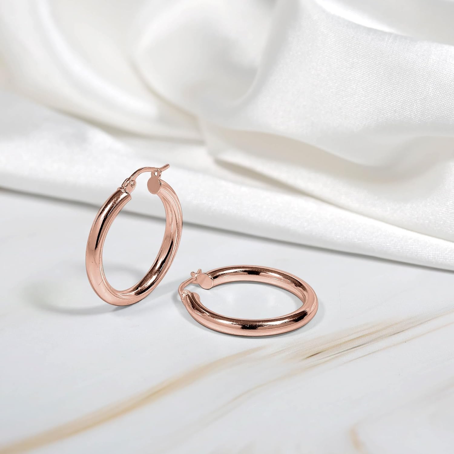 Hoops & Loops - Sterling Silver 25mm High Polished Click Top Hoop Earrings in Rose Gold Flash Plated